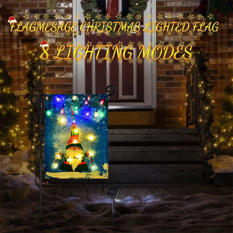 Solar Lighted Cute Elf Winter Christmas Garden Flag