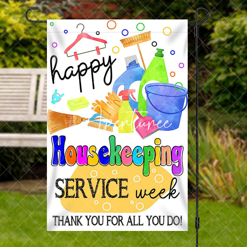 Aperturee Colorful Happy Housekeeping Service Week Garden Flag