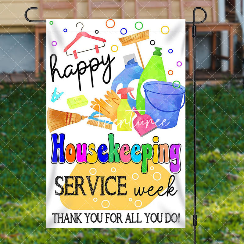 Aperturee Colorful Happy Housekeeping Service Week Garden Flag