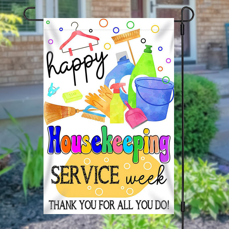Aperturee Colorful Happy Housekeeping Service Week Garden Flag