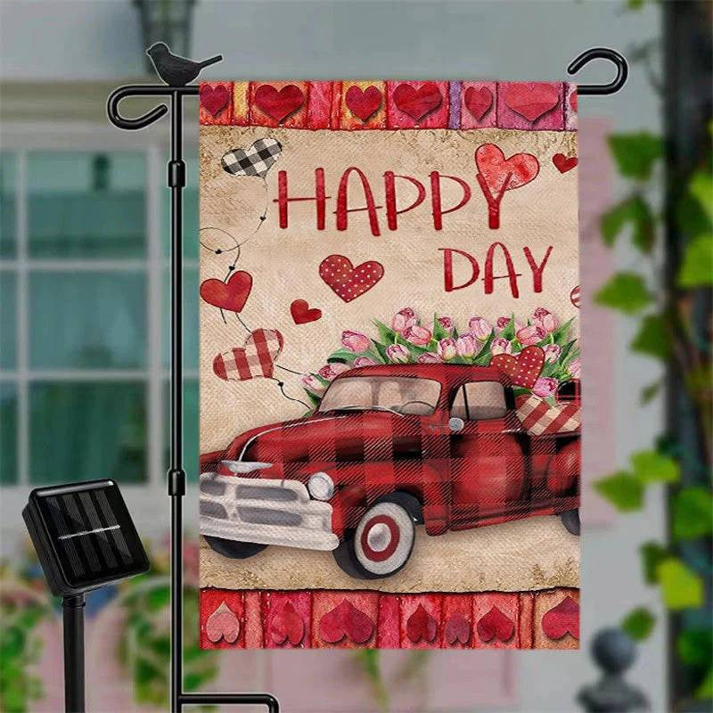 Aperturee Led Floral Truck Heart Valentines Day Yard Flag