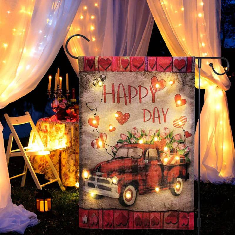 Aperturee Led Floral Truck Heart Valentines Day Yard Flag