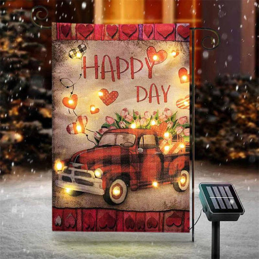 Aperturee Led Floral Truck Heart Valentines Day Yard Flag
