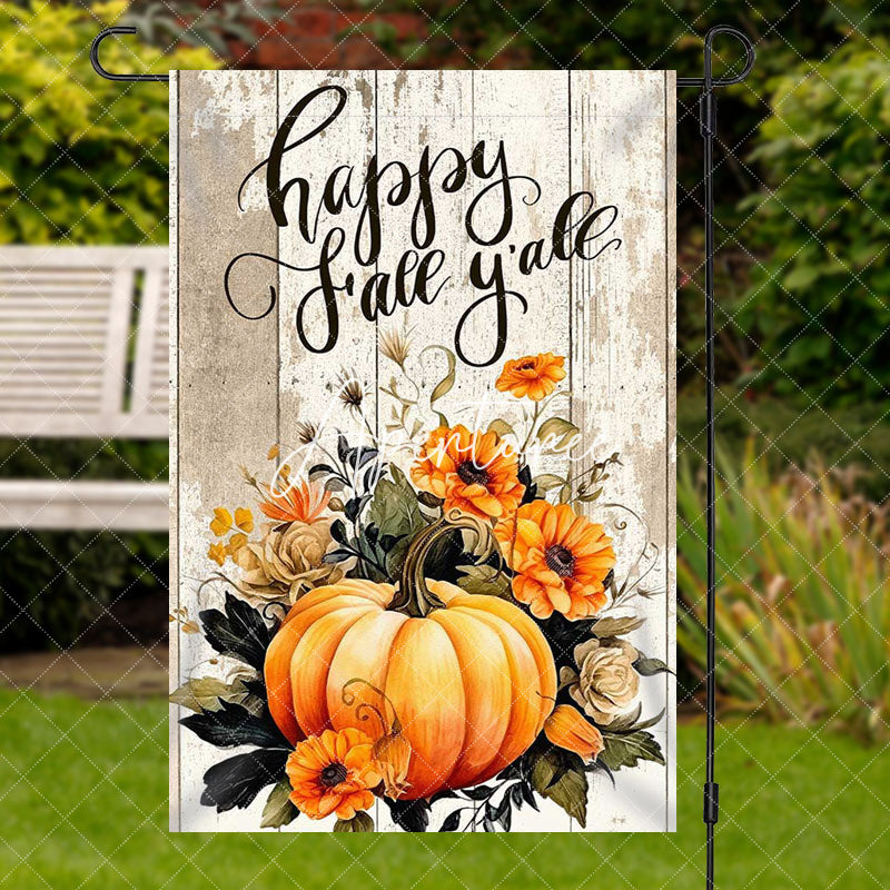 Aperturee Pumpkin Floral Retro Wooden Thanksgiving Garden Flag