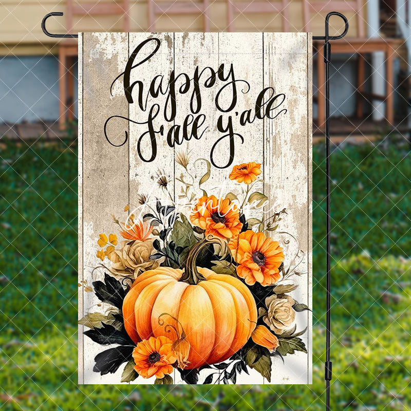 Aperturee Pumpkin Floral Retro Wooden Thanksgiving Garden Flag