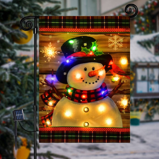 LED Lighted Snowman Plaid Christmas Garden Flag