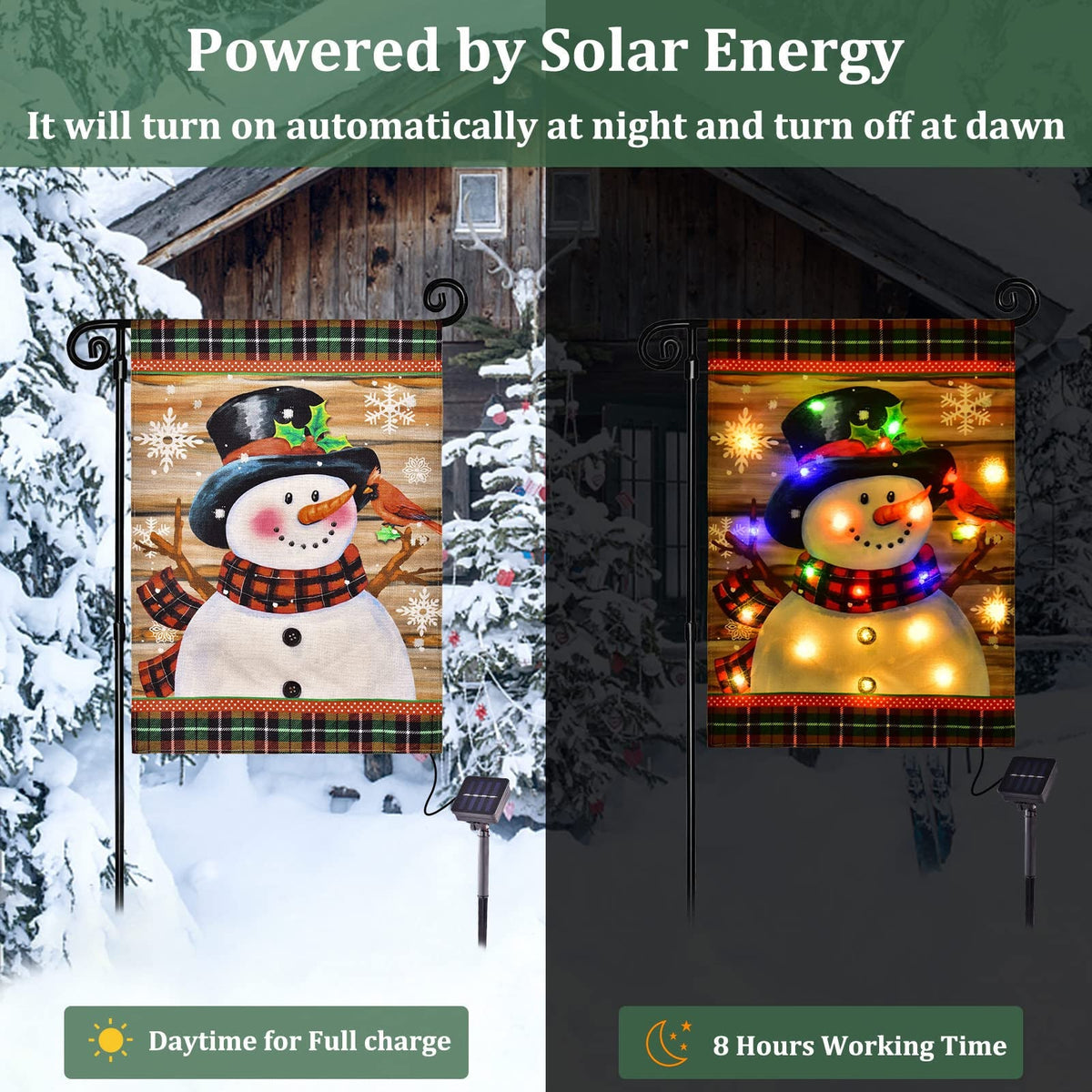 LED Lighted Snowman Plaid Christmas Garden Flag