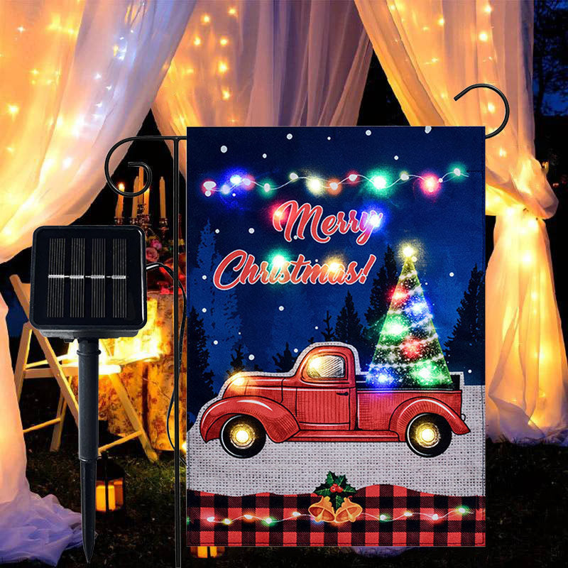 LED Red Truck Christmas Yard Flag For Outdoor Decor