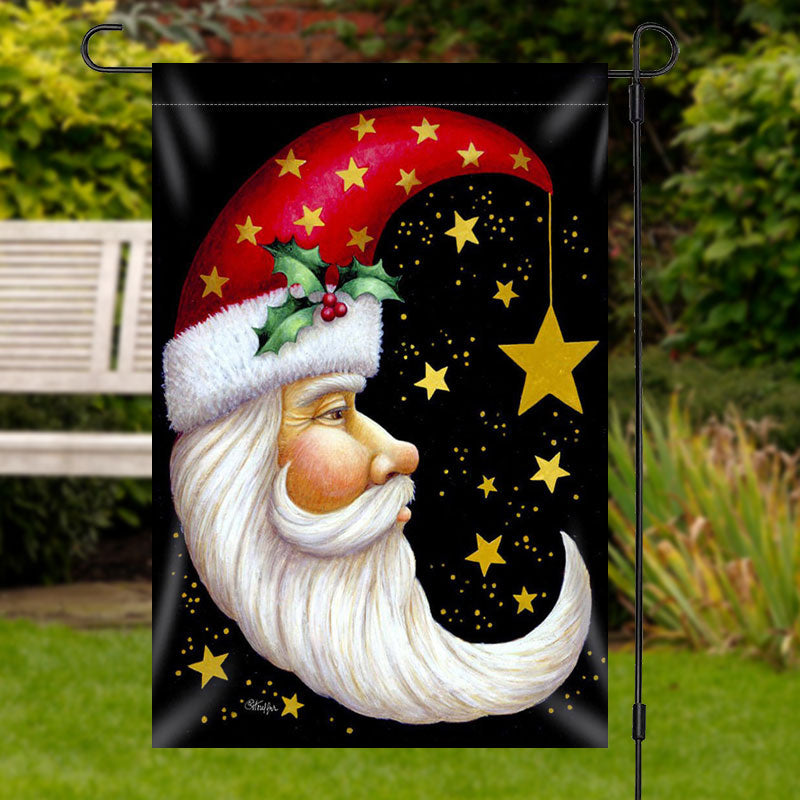 Santa Claus Moon Shape Star Christmas Garden Flag