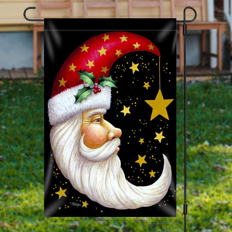 Santa Claus Moon Shape Star Christmas Garden Flag