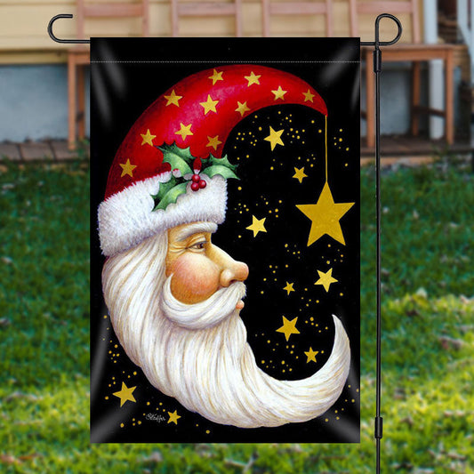 Santa Claus Moon Shape Star Christmas Garden Flag