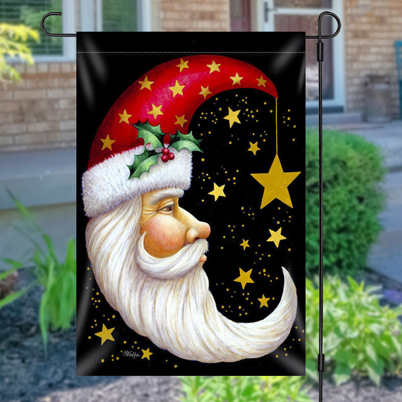 Santa Claus Moon Shape Star Christmas Garden Flag