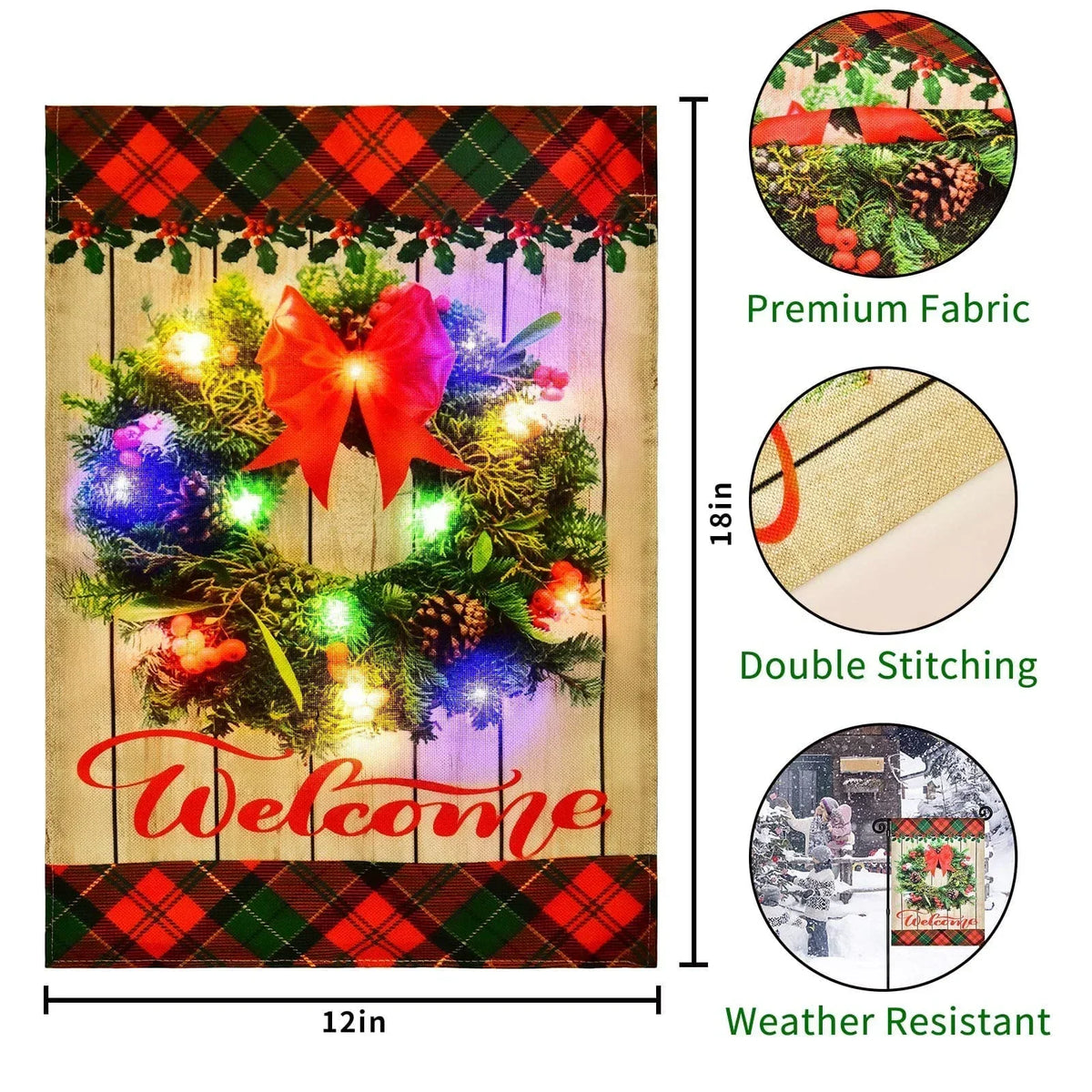 Solar LED Snowy Forest Red House Truck Yard Flag
