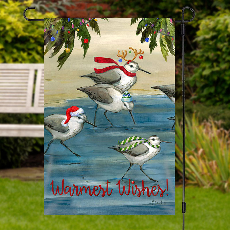 Warmest Wishes Birds Painting Christmas Garden Flag