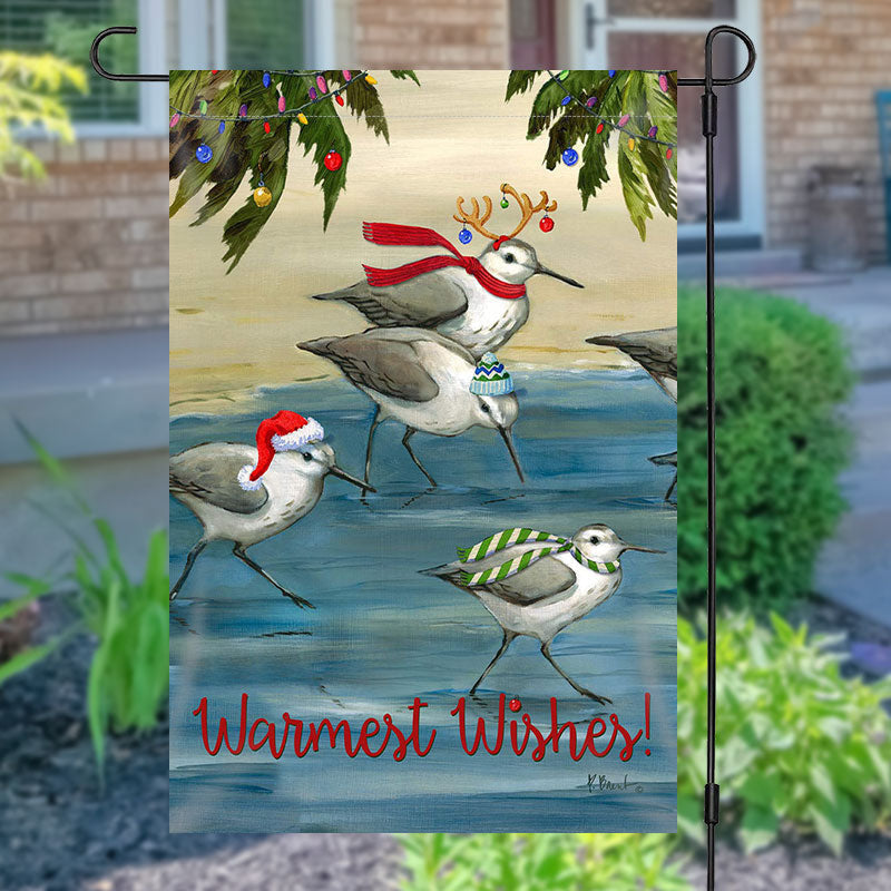 Warmest Wishes Birds Painting Christmas Garden Flag